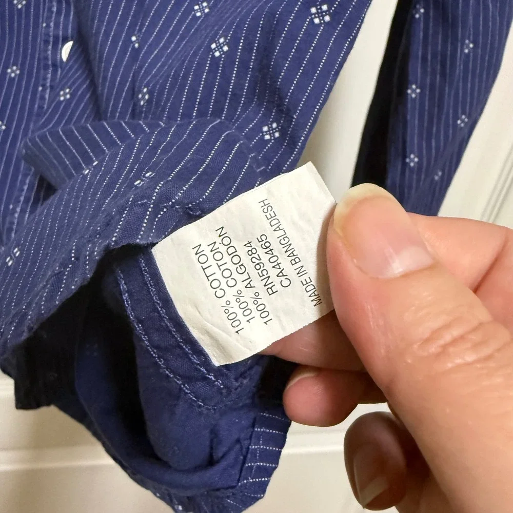 The Childrens Place Boys Navy Blue Pinstripe Diamond Button Down‎ Shirt Size 7/8